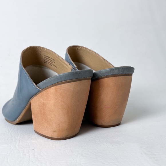 Latigo Distressed Denim Blue Genuine Leather Wood Heel Mules/Clogs - Picture 9 of 13